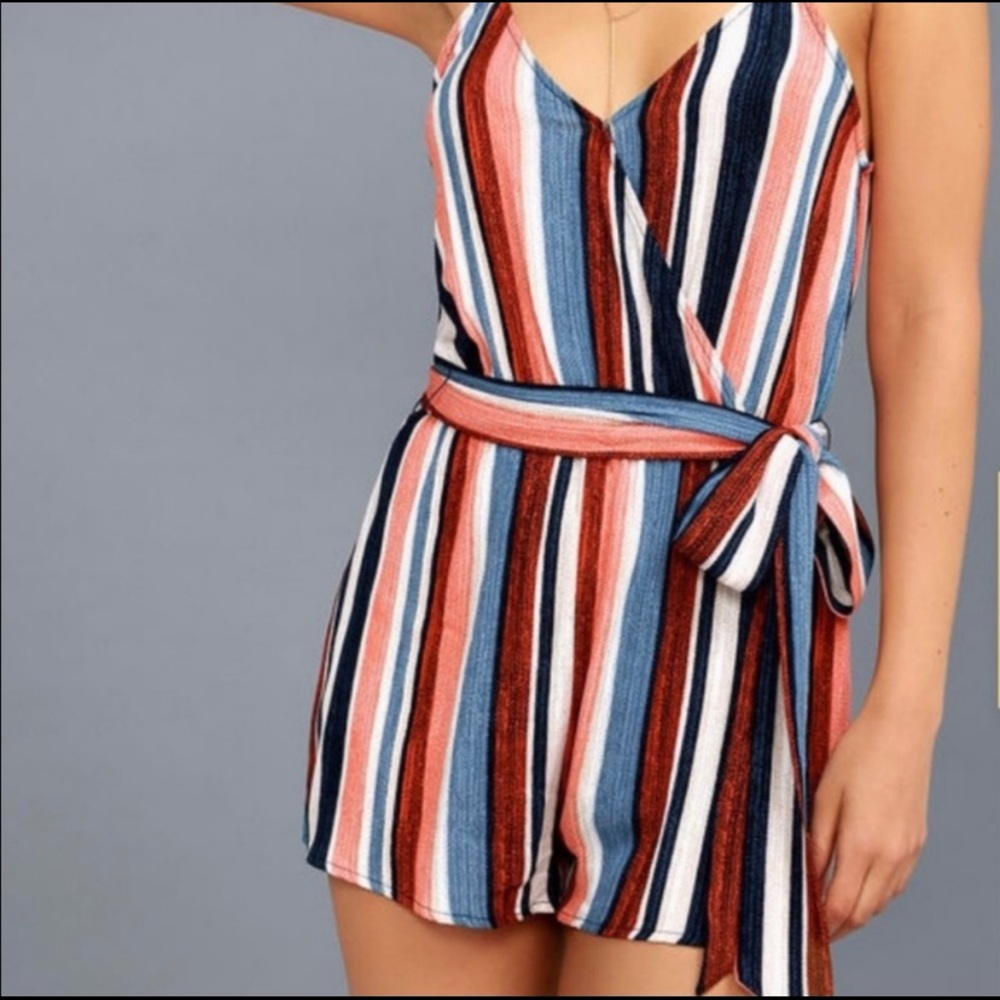 Lulus Striped Tie-Waist Romper